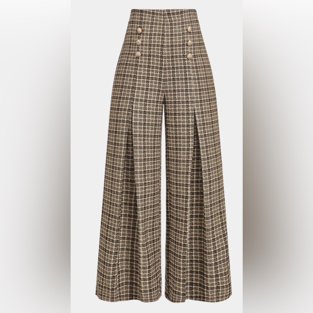 Elegant Checkered Wide-Leg Women's Pants